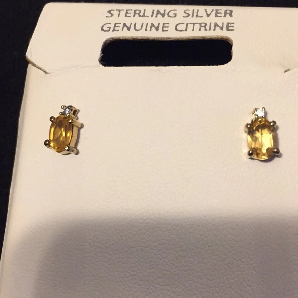 Citrine and CZ Sterling Silver with Gold-Plating Earrings - Picture 2 of 4